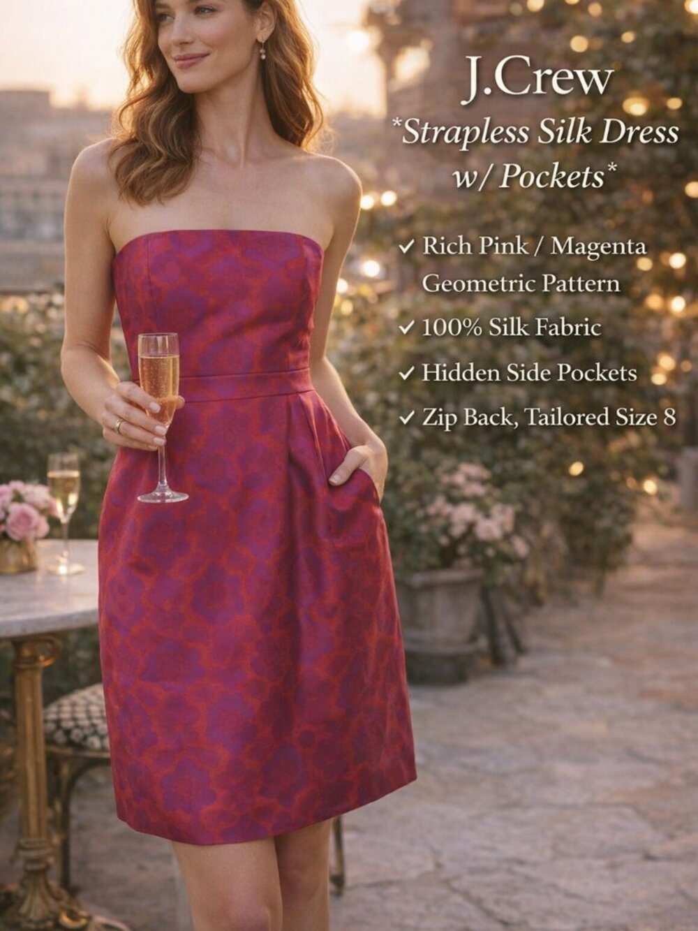 J Crew Ella Medallion Strapless Dress Silk Blend Paisley Cocktail Spring Wedding
